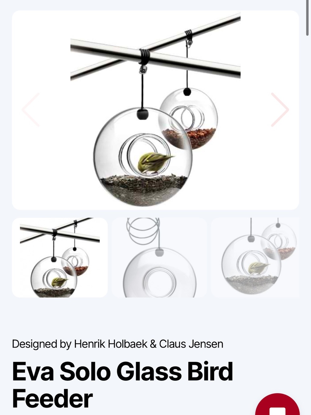 NEW IN BOX Eva Solo Hanging Hand Blown Glass Bird Feeder MCM Danish design